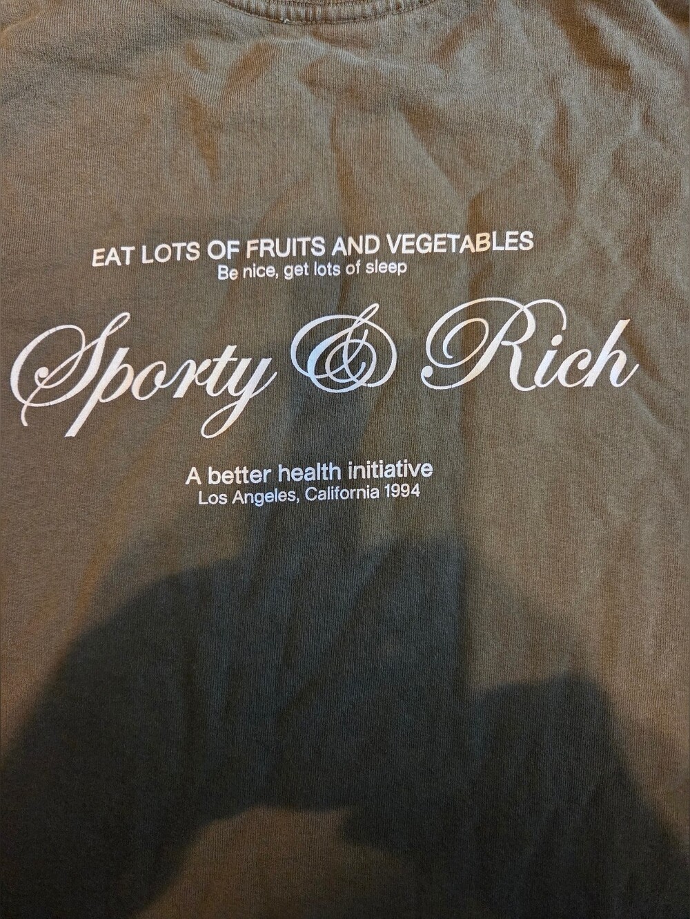 Sporty & Rich Olive SR Initiative Sweatshirt with White Logo XS
